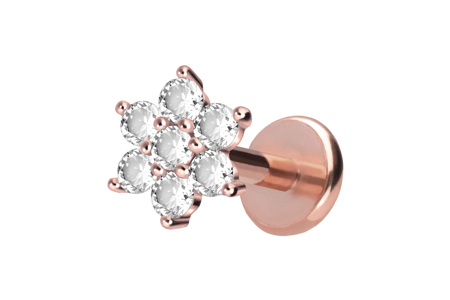 Titan Labret Piercing mit Push Fit KRISTALLBLUME